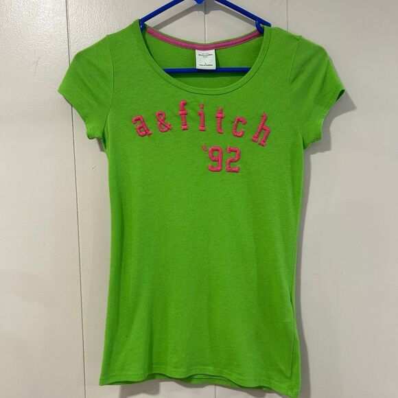 Abercrombie Kids Green A&Fitch ‘92 Graphic Tee Size Large | Y2K Bright Retro T-S - Picture 1 of 5